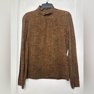 Jones New York Brown Leopard Print Long Sleeve Shirt